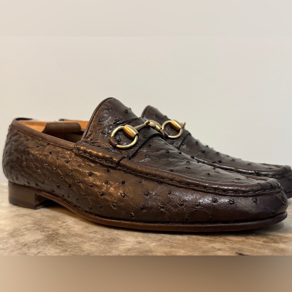 GUCCI CLASSIC HORSEBIT OSTRICH LOAFERS BROWN 1953 sz 10D EXOTIC JORDAAN - Picture 2 of 10